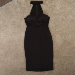 Black Choker Neck Midi Dress